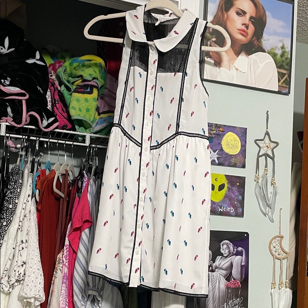 BCBGeneration White Mini Dress with Black and Pink Details